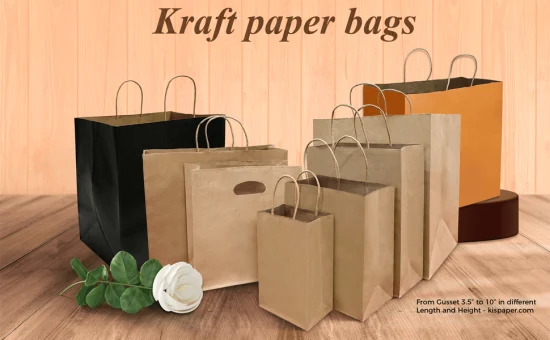 Pequeñas bolsas de regalo de papel natural liso con asas a granel, bolsas Kraft para regalos de fiesta de cumpleaños, comestibles, compras minoristas, bolsas de regalos para negocios